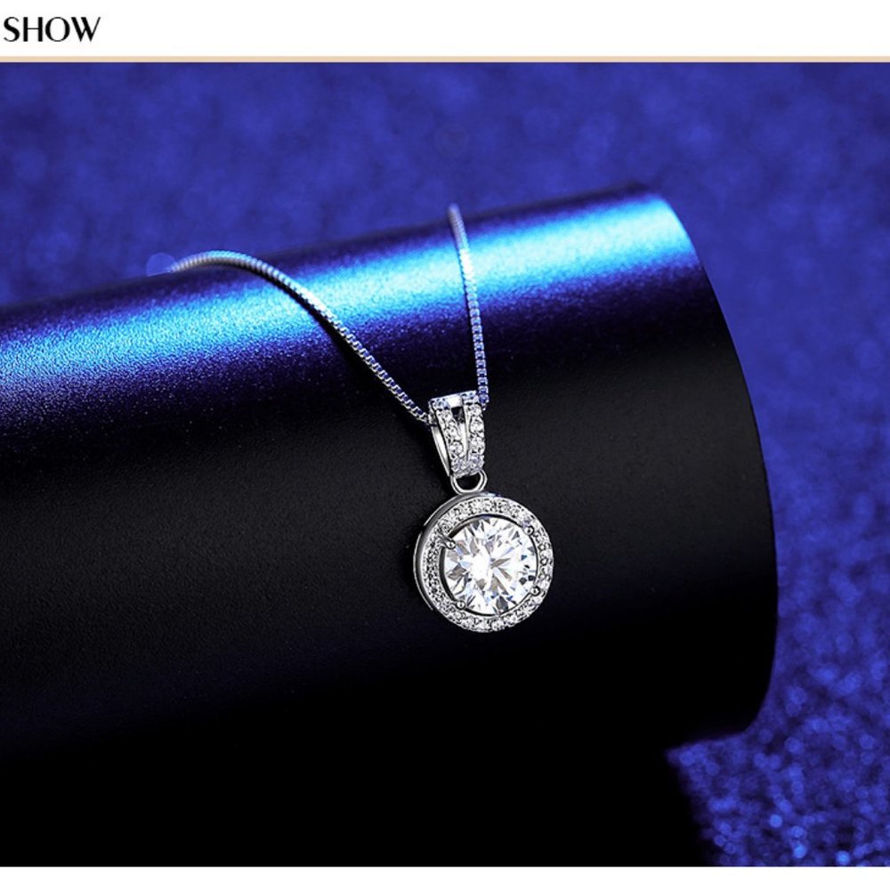 Certified 1ct. t.w. Moissanite Diamond Halo Necklace NEW K - Picture 6 of 12